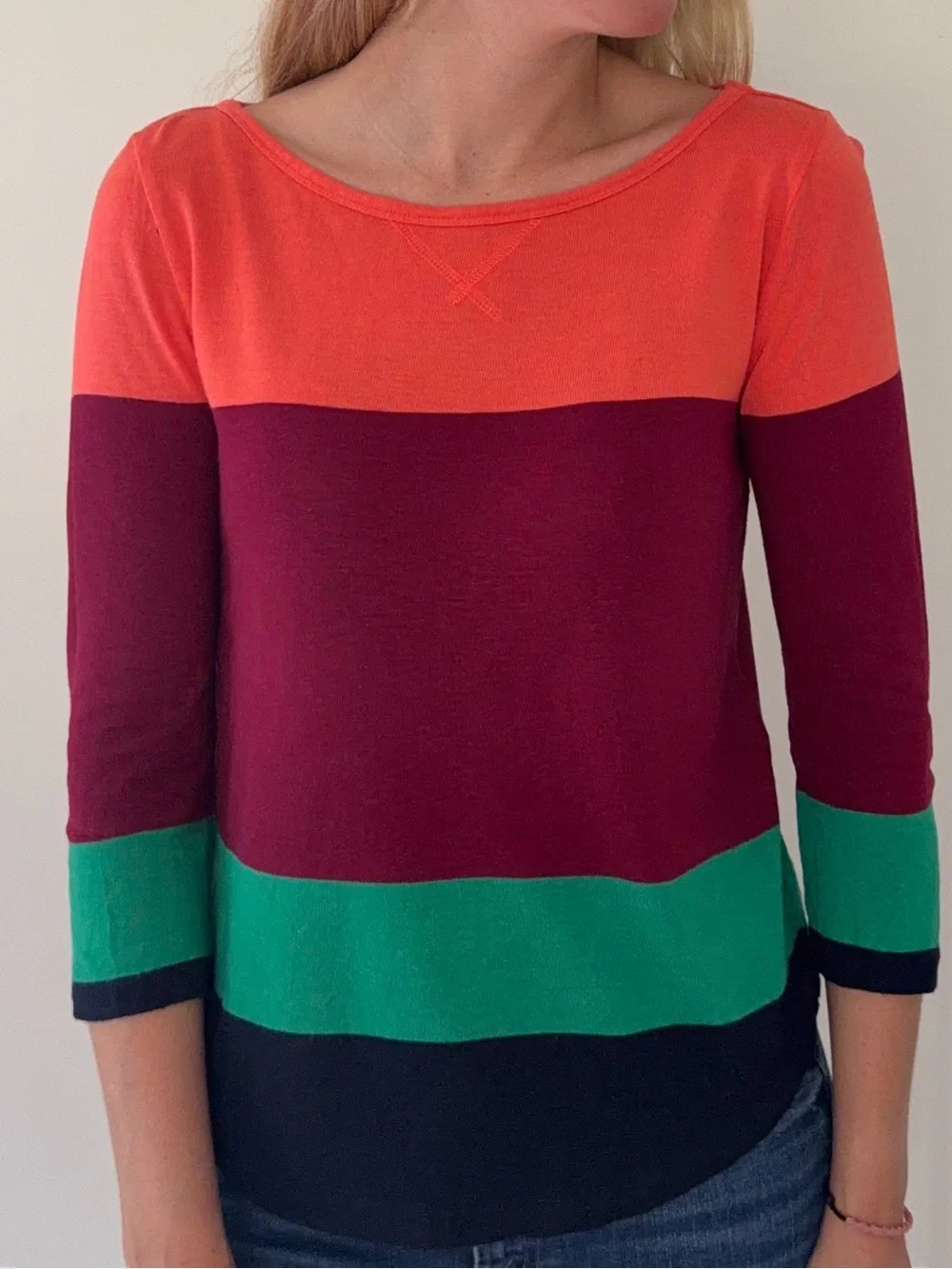 Jcrew Striped Colorblock Long Sleeve Top - Orange, Burgundy & Green
